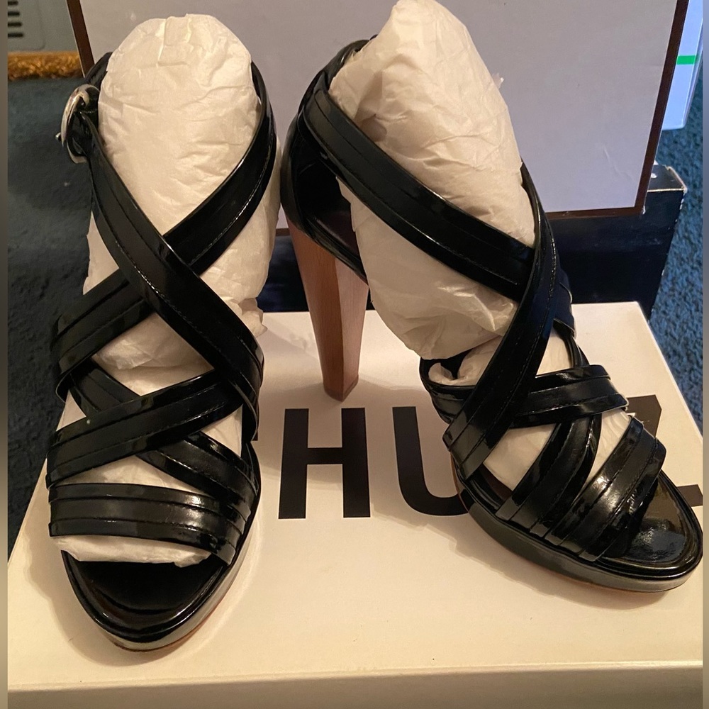 Coach Black Patent Leather Heel Sandals